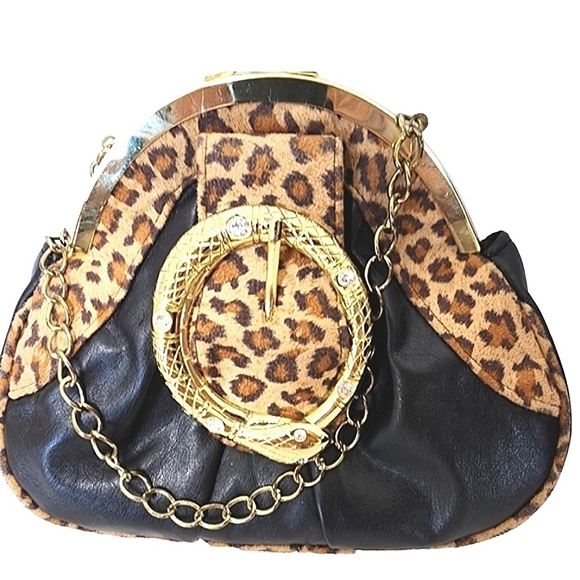 Unique bag leopard patterned tall clutch with snake ornament from Funk Me - Picture 9 of 10